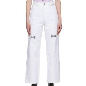 KIMHĒKIM White Bow Stamped Jeans